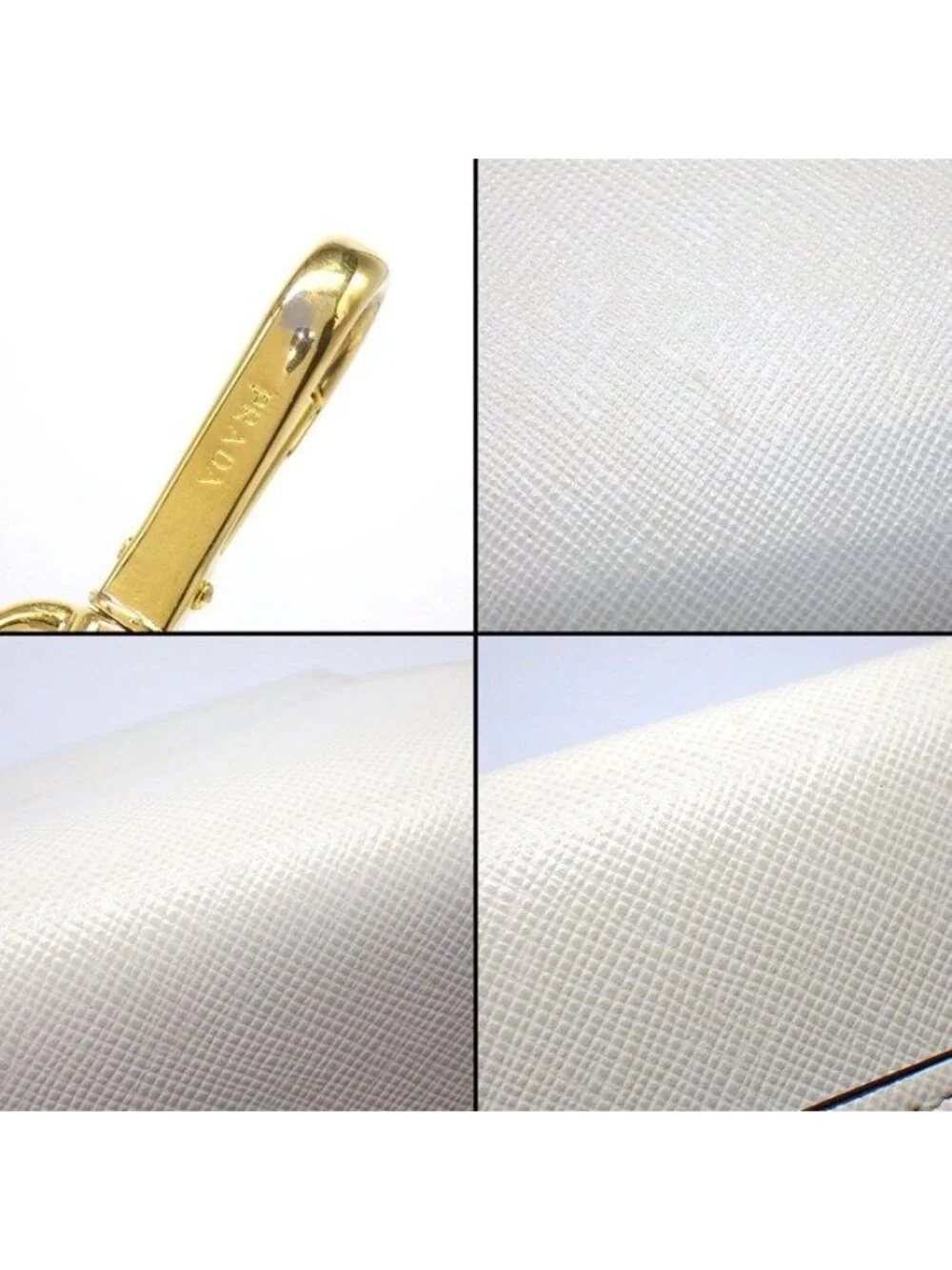 Prada Shoulder Bag Bandoliera Square Cross White Saffiano Leather Gold